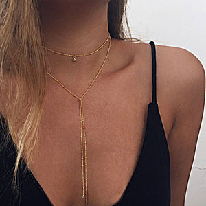 Sexy Beads Chain Lariat Choker Necklaces Long multilayer Water Drop Simple party kolye Statement Jewelry for Women collier femme