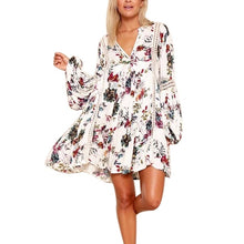 Load image into Gallery viewer, Fashion Women&#39;S Casual Loose Dress Deep V Neck Lantern Long Sleeve Boho Floral Print Mini Sexy Dress Clothing