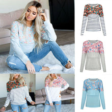 Load image into Gallery viewer, PUDCOCO Women&#39;s Maternity Breastfeeding Clothes Tee Long Sleeve Nursing Splice Floral Shirts Blouses Top Clothes S-2XL PLUS SIZE