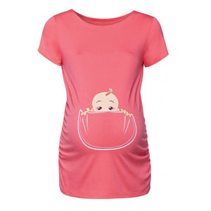 Women's Maternity Baby in Pocket Print T-Shirt Top Tee T-shirt Pregnancy Clothes womens clothing pregnant vestidos pregnancy