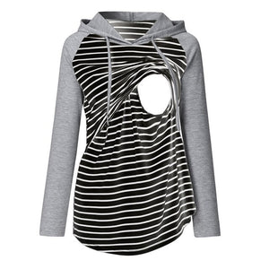 Women's Nursing Hoodie Long Sleeves Striped Tops Fashion Female Breastfeeding Hoodie Sweatshirt Clothing embarazada A2