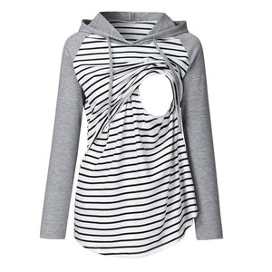 Women's Nursing Hoodie Long Sleeves Striped Tops Fashion Female Breastfeeding Hoodie Sweatshirt Clothing embarazada A2