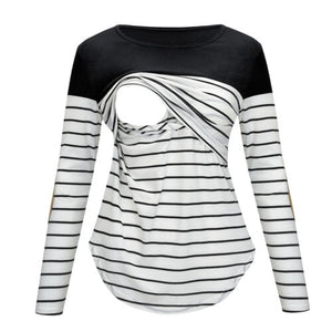 Women Nursing Clothes Wrap Tops Pregnant Maternity Clothes Women's Striped Long Sleeve Breastfeeding Loose T-Shirt Tee S-2XL