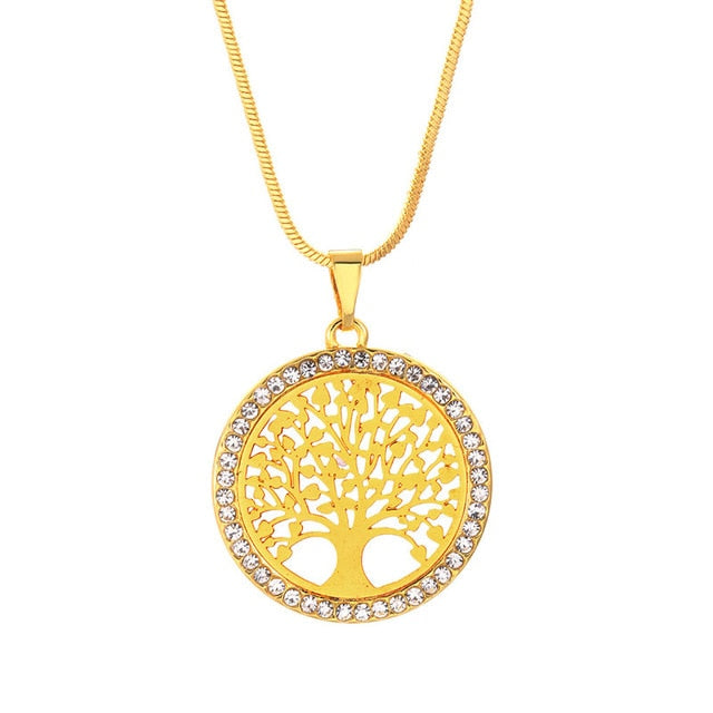 New Fashion Tree of Life Crystal Round Small Pendant Necklace Gold Silver Colors Elegant Women Jewelry Gifts Dropshipping 2019