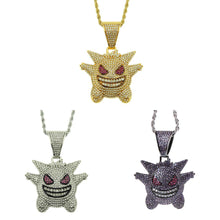 Load image into Gallery viewer, Jewelry Rock Punk Iced Out Shiny CZ Gengar Vampire Bull Pendant Necklace