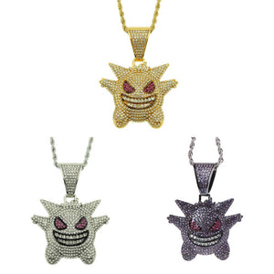 Jewelry Rock Punk Iced Out Shiny CZ Gengar Vampire Bull Pendant Necklace