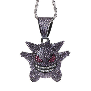 Jewelry Rock Punk Iced Out Shiny CZ Gengar Vampire Bull Pendant Necklace