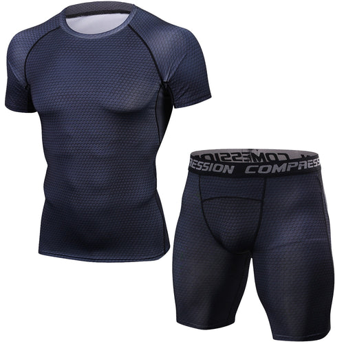 MMA Muscle Men Tracksuit Compression Set T Shirt Men's Fitness Tights Short Sleeeve Suits Sportswear Gyms Clothing