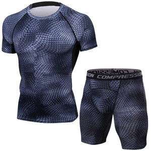 MMA Muscle Men Tracksuit Compression Set T Shirt Men's Fitness Tights Short Sleeeve Suits Sportswear Gyms Clothing