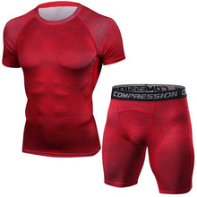 Load image into Gallery viewer, MMA Muscle Men Tracksuit Compression Set T Shirt Men&#39;s Fitness Tights Short Sleeeve Suits Sportswear Gyms Clothing