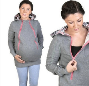 Women's Hooded Maternity Clothes New Autumn Winter Mother Clothing Plus Size Zipper Baby Carrier Sweatshirt